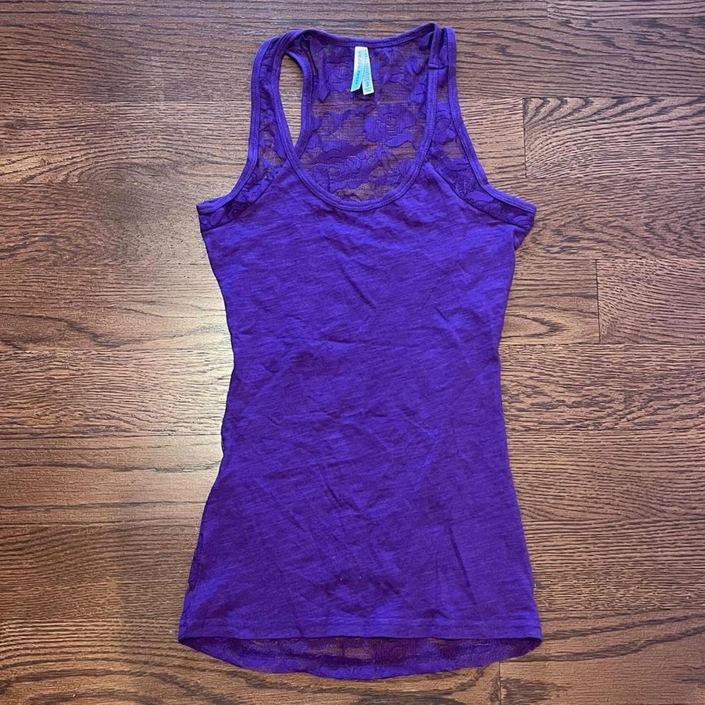 y2k purple floral lace tank top small